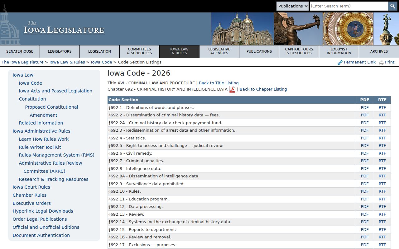 Davis County arrest record access under Iowa criminal history law