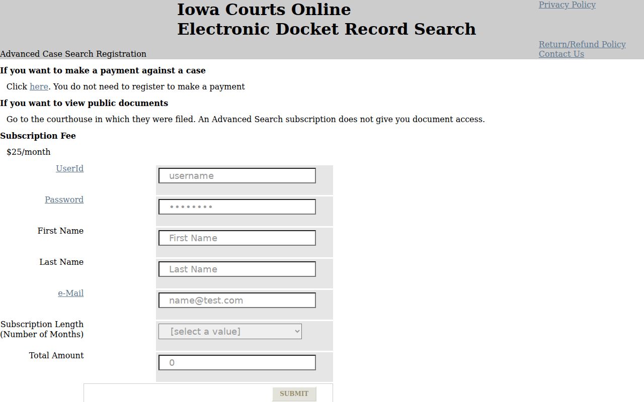 Davis County court case Advanced Search registration