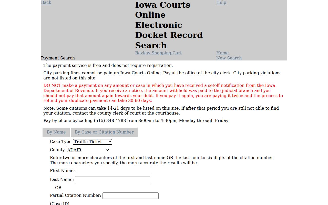 Davis County criminal court case payment search fields