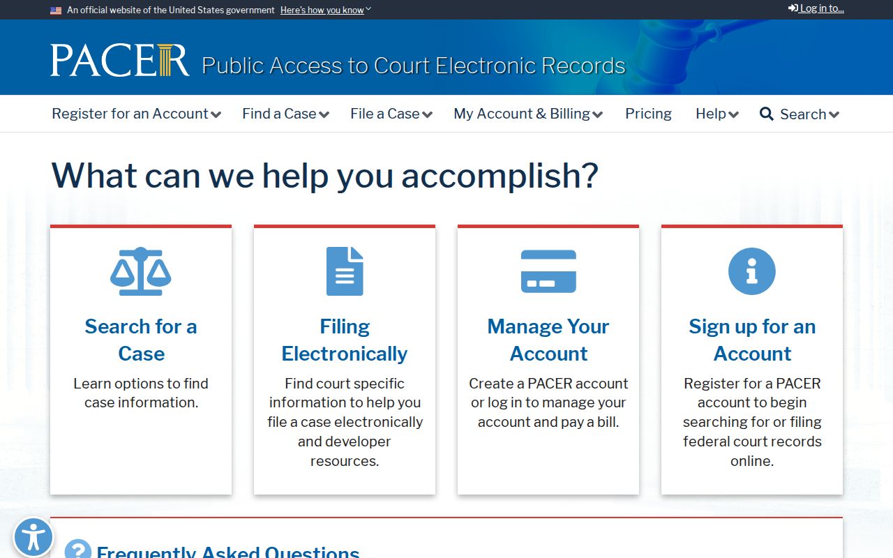 Pulaski criminal records search through the official PACER federal docket portal