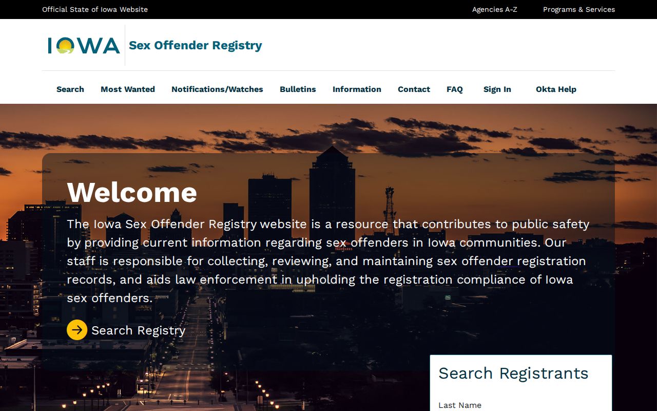 Davis County sex offender lookup at the Iowa registry terms gateway